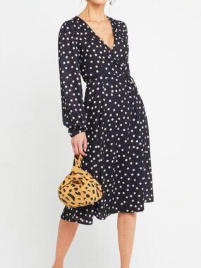 O.P.T. x Emily Luciano Polka Dot Wrap Long Sleeve Dress